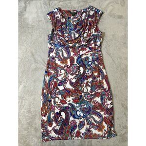 Lauren Ralph Lauren Dress Size 16 Multicolor Paisley Cowl Neck Cap Sleeve Sheath